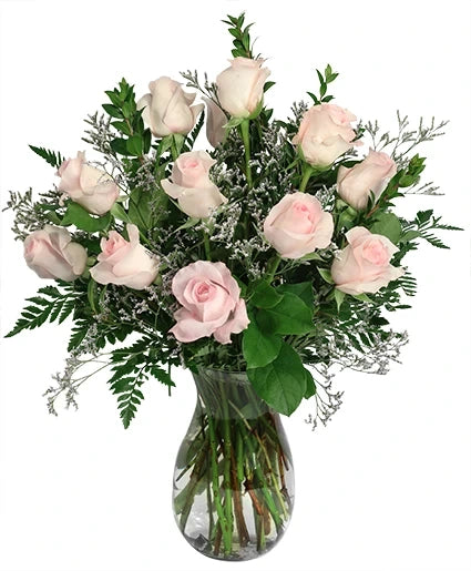 SOFT PINK DOZEN ROSE ARRANGEMENT
