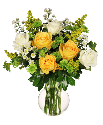 WHITE & YELLOW ROSES ARRANGEMENT