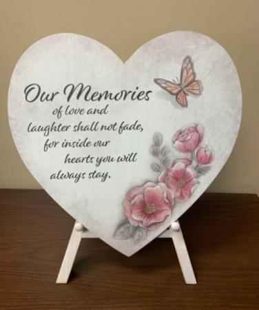 MEMORIES WOODEN HEART ON EASEL