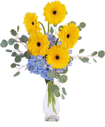 YELLOW BLUES FLORAL ARRANGEMENT